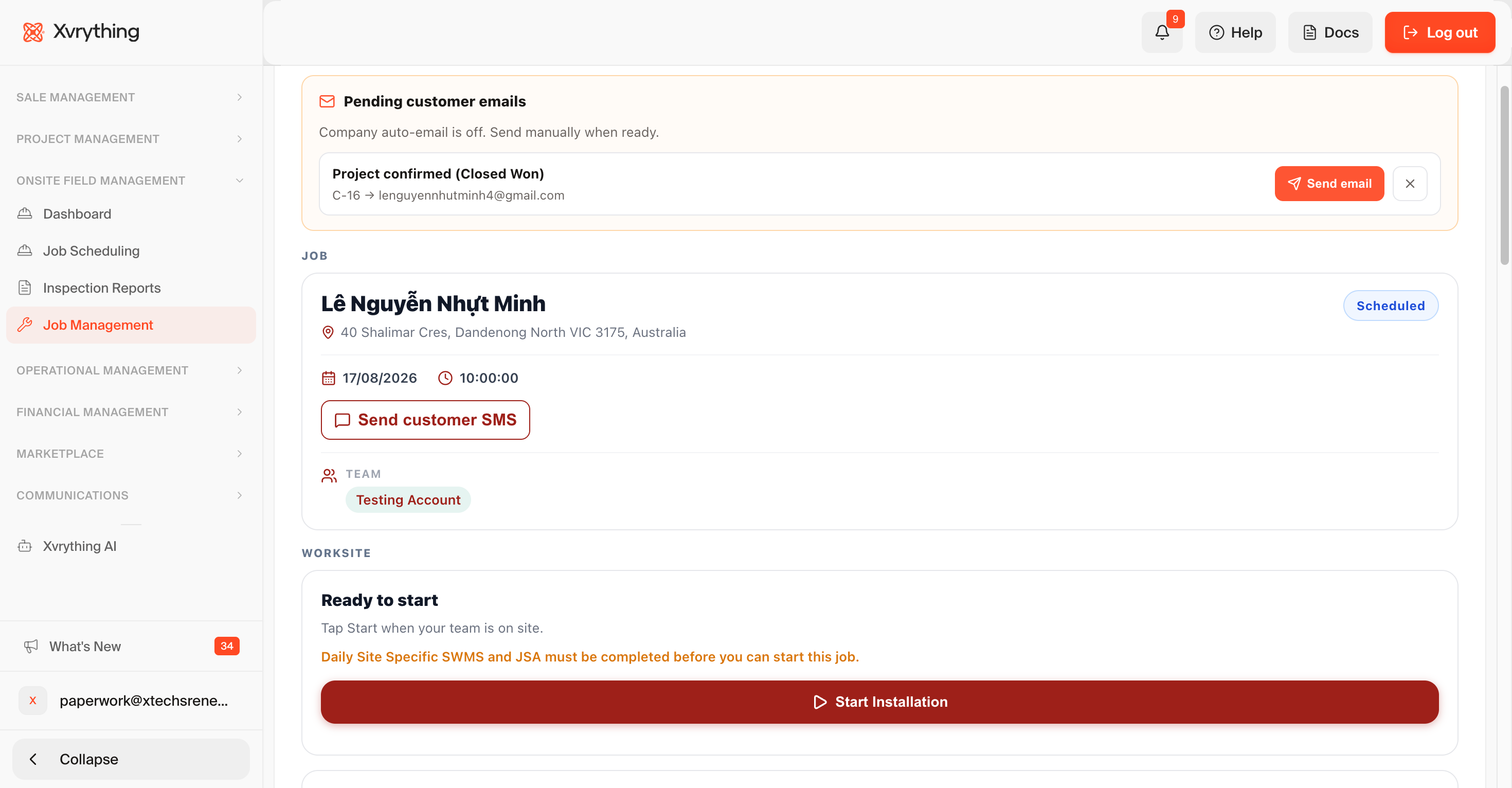 Field operations view for installation capture, compliance, and sign-off