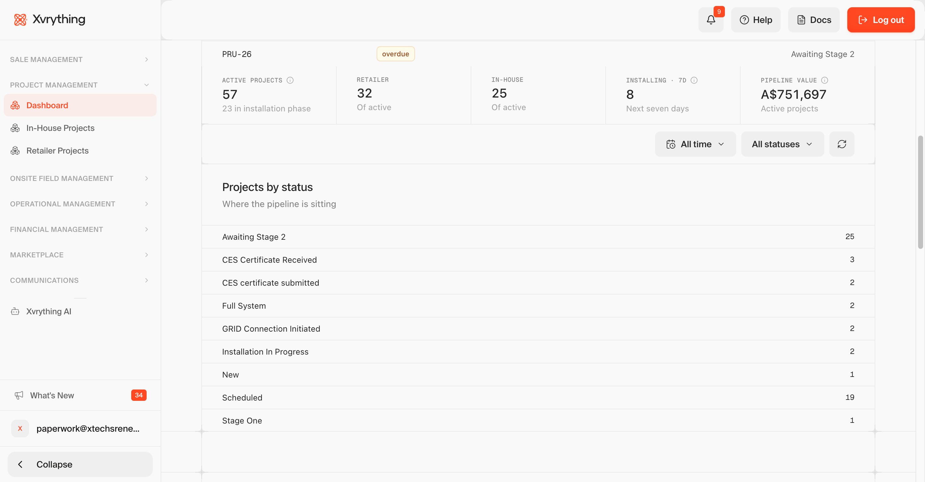 Project timeline connecting leads, inspections, and crew assignment